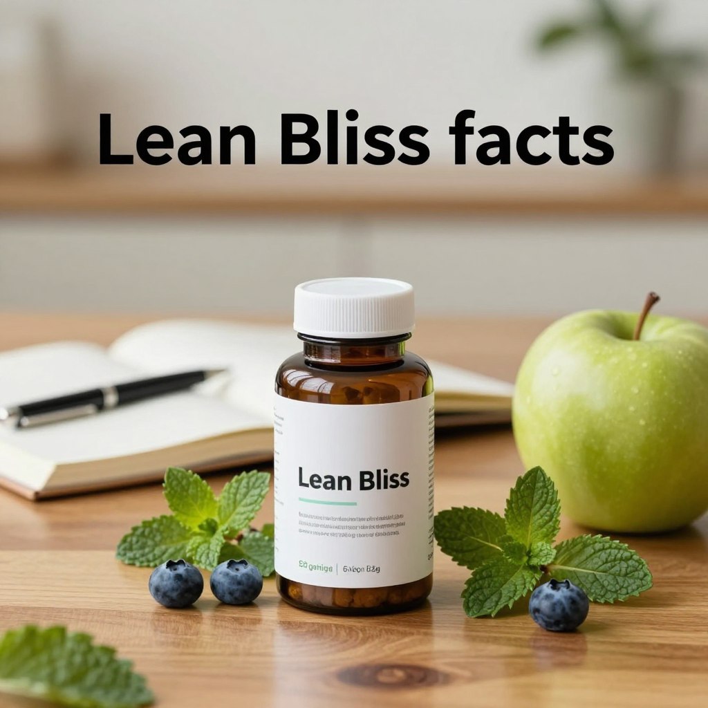 A clean, informative layout featuring a visually striking representation of "Lean Bliss facts." In the foreground, a sleek, elegant supplement bottle labeled "Lean Bliss" sits atop a glossy wooden surface, emphasizing its modern design. Surrounding the bottle, vibrant fruit and herbs associated with health and wellness, such as green apples, mint leaves, and blueberries, provide a fresh, inviting touch. In the middle ground, a blurred notebook and pen suggest a context of research or inquiry, tying in the theme of frequently asked questions. The background is softly blurred with warm, natural lighting to create an inviting atmosphere, reminiscent of a wellness center. The overall mood is calm and professional, evoking a sense of curiosity and discovery without any text or distractions. A clean, informative layout featuring a visually striking representation of "Lean Bliss facts." In the foreground, a sleek, elegant supplement bottle labeled "Lean Bliss" sits atop a glossy wooden surface, emphasizing its modern design. Surrounding the bottle, vibrant fruit and herbs associated with health and wellness, such as green apples, mint leaves, and blueberries, provide a fresh, inviting touch. In the middle ground, a blurred notebook and pen suggest a context of research or inquiry, tying in the theme of frequently asked questions. The background is softly blurred with warm, natural lighting to create an inviting atmosphere, reminiscent of a wellness center. The overall mood is calm and professional, evoking a sense of curiosity and discovery without any text or distractions.