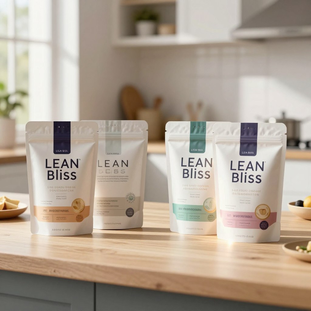 A dynamic split-screen image featuring a side-by-side comparison of Lean Bliss products and generic alternatives. In the foreground, display two elegantly packaged Lean Bliss products prominently labeled, with a glowing aura to emphasize their premium quality. The middle ground should feature generic product packaging, shown with a dull, slightly faded look, conveying a lack of vibrancy. The background should include a modern, bright kitchen setting, with natural sunlight streaming in through a window, casting soft shadows. Capture the mood of satisfaction and trust with warm tones, emphasizing a fresh and inviting atmosphere. Use a slight blur effect on the background for depth, focusing sharp detail on the products. A dynamic split-screen image featuring a side-by-side comparison of Lean Bliss products and generic alternatives. In the foreground, display two elegantly packaged Lean Bliss products prominently labeled, with a glowing aura to emphasize their premium quality. The middle ground should feature generic product packaging, shown with a dull, slightly faded look, conveying a lack of vibrancy. The background should include a modern, bright kitchen setting, with natural sunlight streaming in through a window, casting soft shadows. Capture the mood of satisfaction and trust with warm tones, emphasizing a fresh and inviting atmosphere. Use a slight blur effect on the background for depth, focusing sharp detail on the products.
